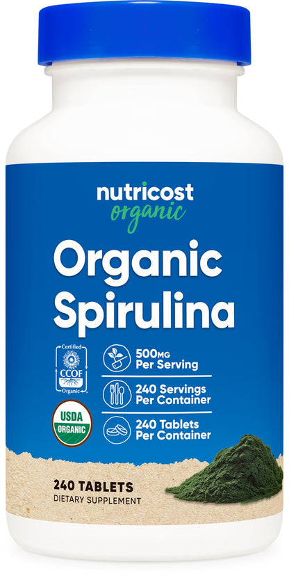 Nutricost Organic Spirulina 500mg - 240 Tablets | Gluten Free, Non-GMO
