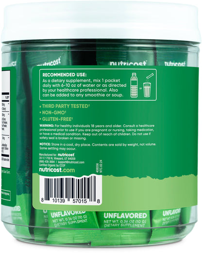 Nutricost Organic Super Greens (Unflavored) – 20 Stick Packs | Gluten-Free, Non-GMO