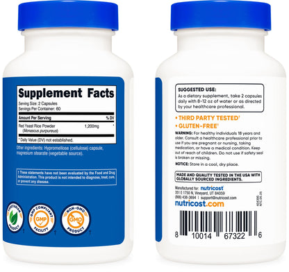 Nutricost Red Yeast Rice 1200mg – 120 Capsules (60 Servings), Veggie Caps, Non-GMO, Gluten Free