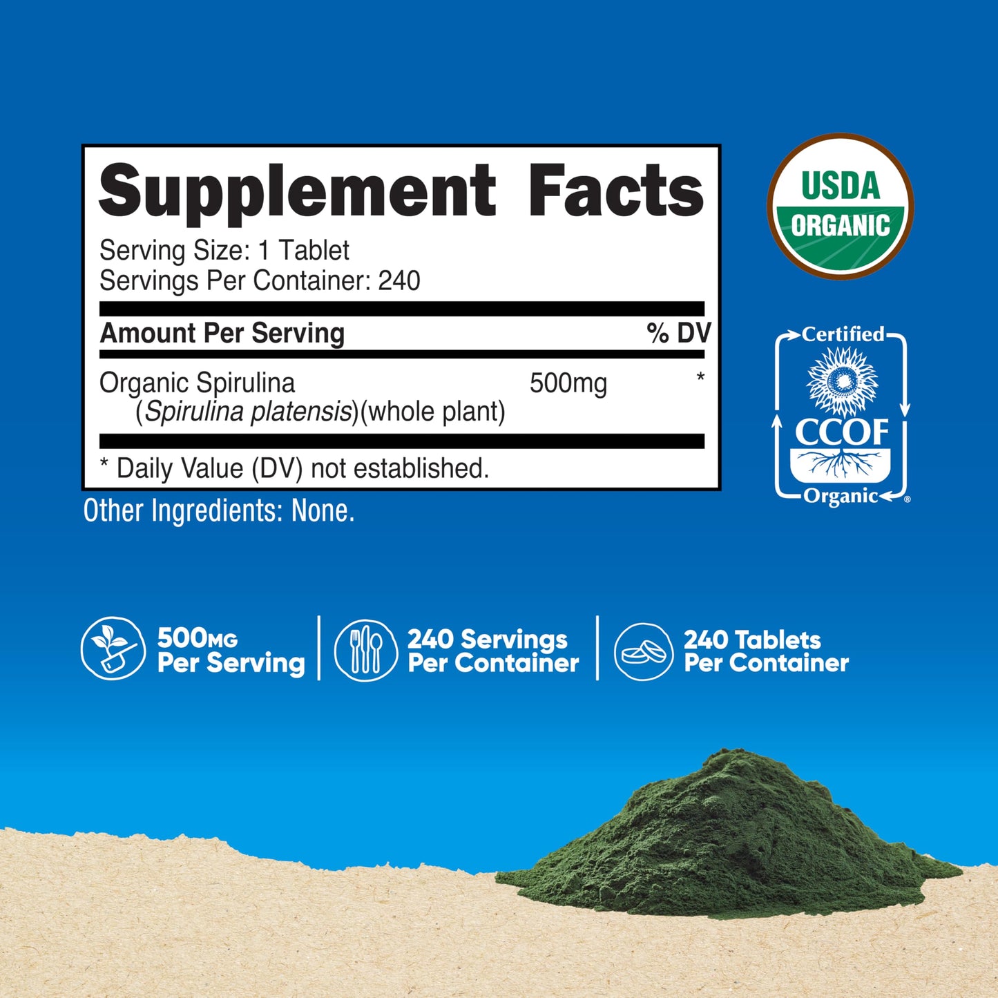 Nutricost Organic Spirulina 500mg - 240 Tablets | Gluten Free, Non-GMO