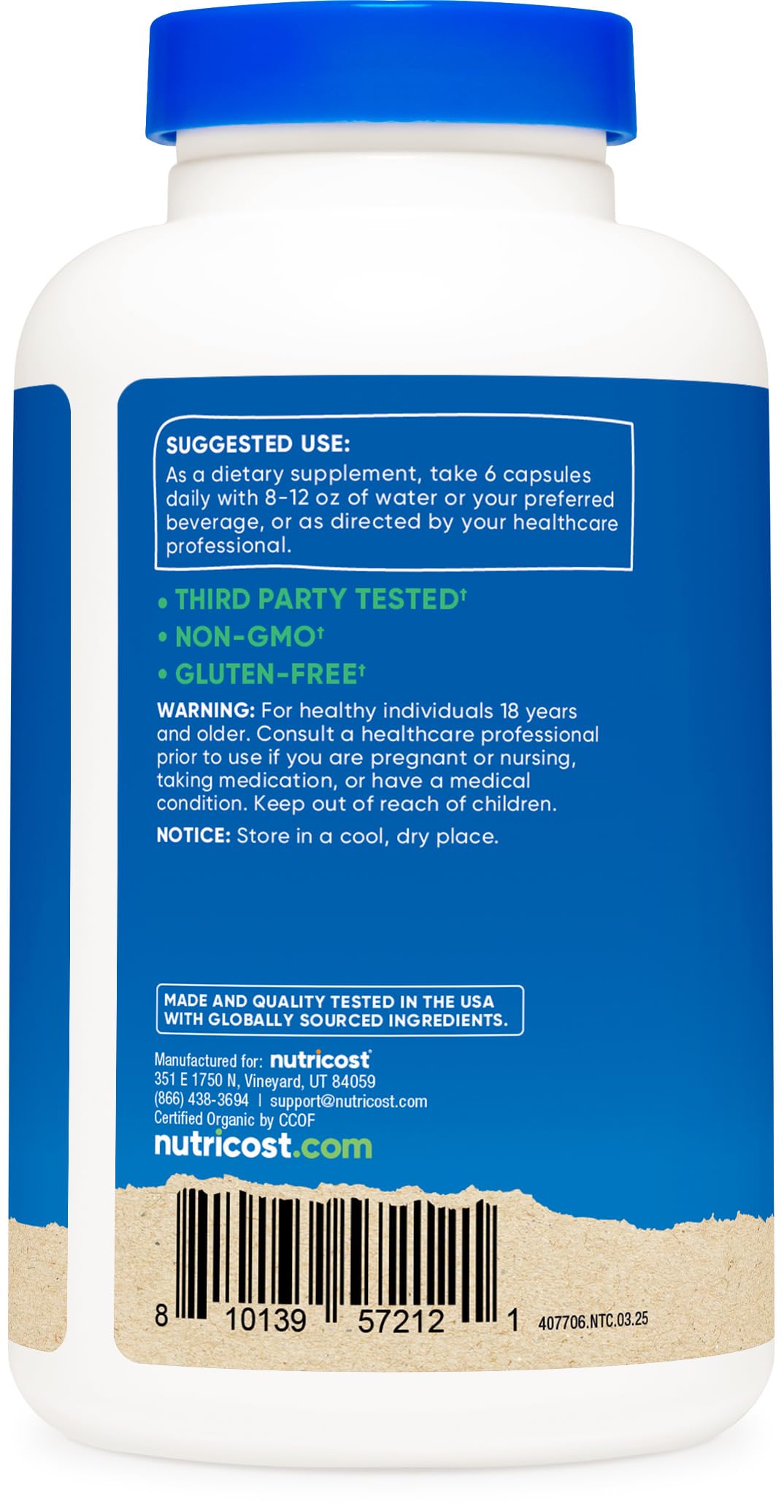 Nutricost Spirulina 3,000mg – 180 Capsules, 30 Servings | CCOF Organic, Gluten Free