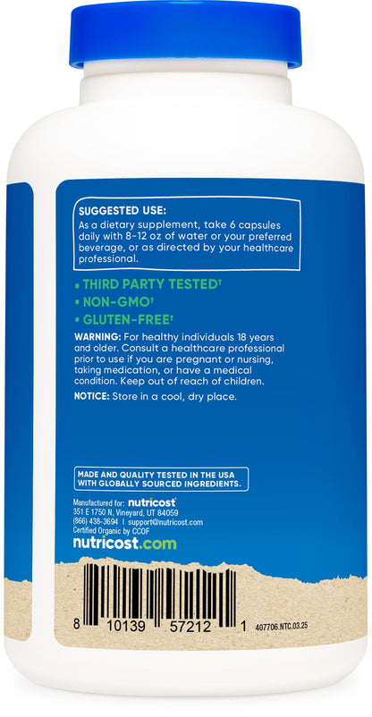 Nutricost Spirulina 3,000mg – 180 Capsules, 30 Servings | CCOF Organic, Gluten Free