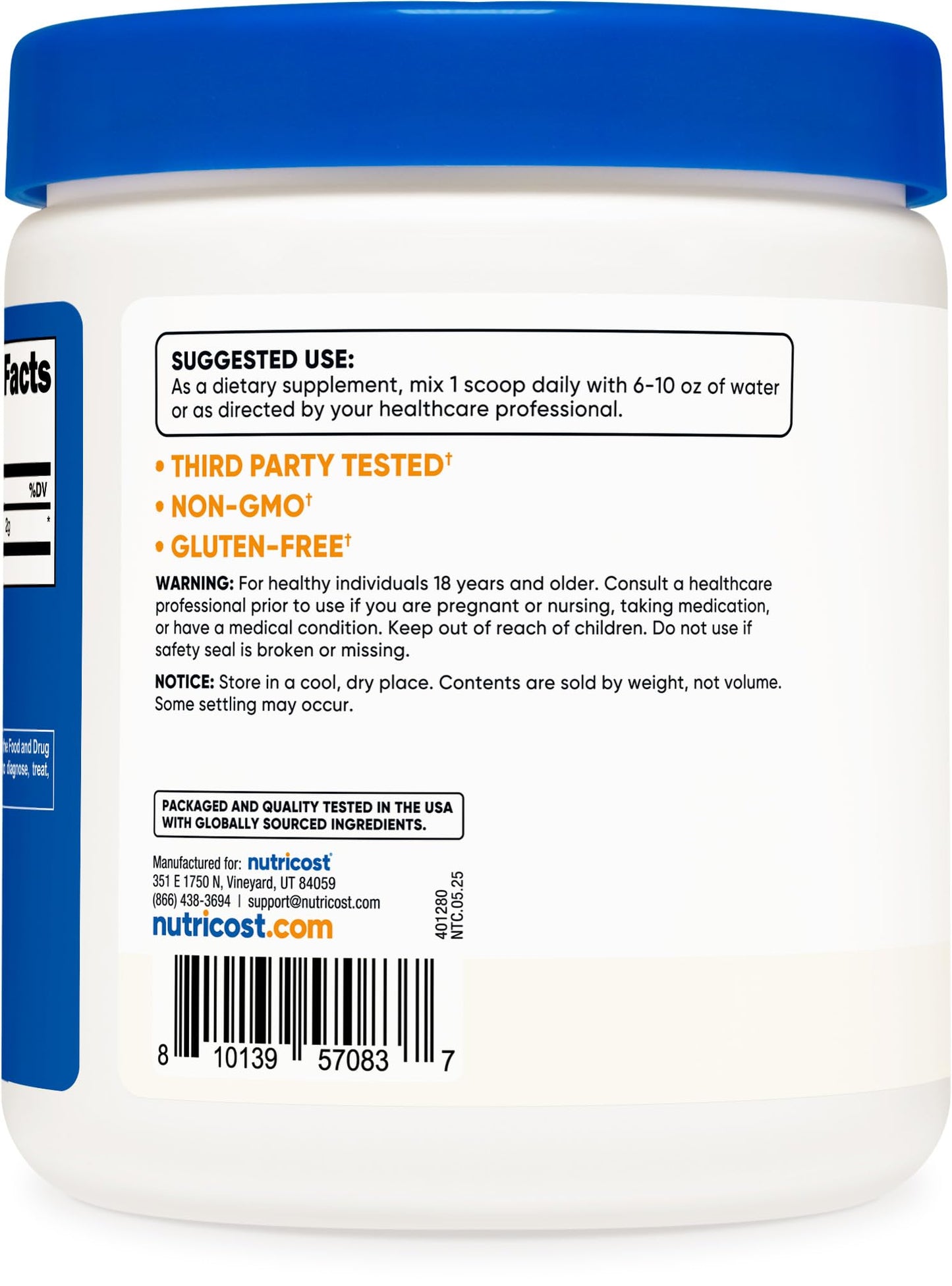 Nutricost Taurine Powder 250 Grams - 125 Servings, 2000mg Per Serving
