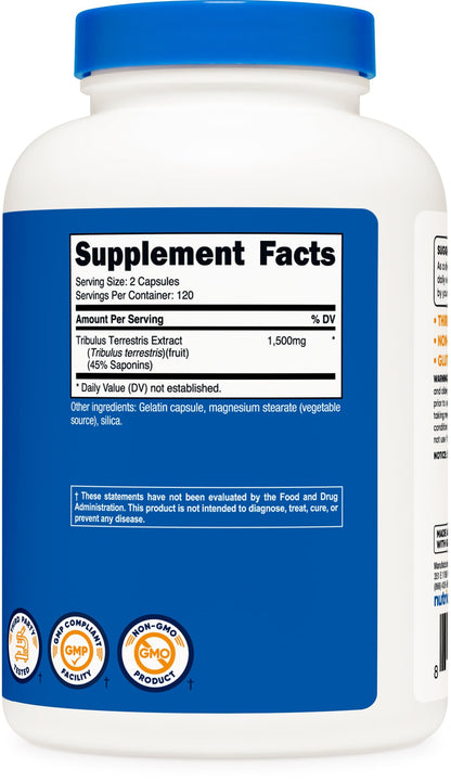 Nutricost Tribulus Terrestris 1500mg - 240 Capsules, 120 Servings, 45% Saponins, Non-GMO, Gluten Free
