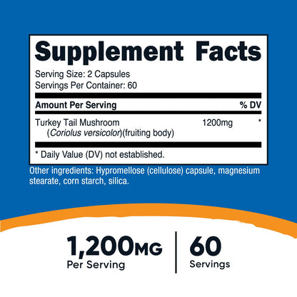 Nutricost Turkey Tail Mushroom Capsules 1200mg | 60 Servings | Gluten Free, Non-GMO