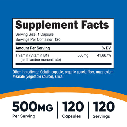 Nutricost Vitamin B1 (Thiamine) 500mg – 120 Capsules