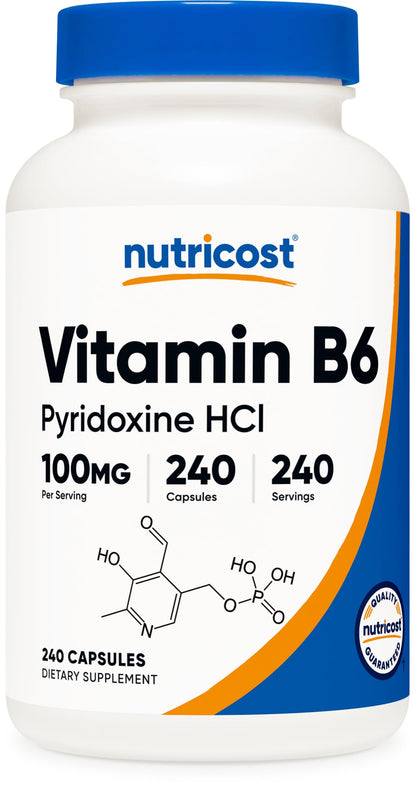 Nutricost Vitamin B6 (Pyridoxine HCl) 100mg, 240 Capsules | Vitamin B6 Supplement