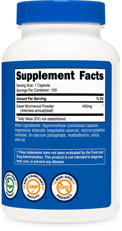 Nutricost Wormwood Capsules 450mg - 120 Count | Vegetarian, Gluten Free, Non-GMO