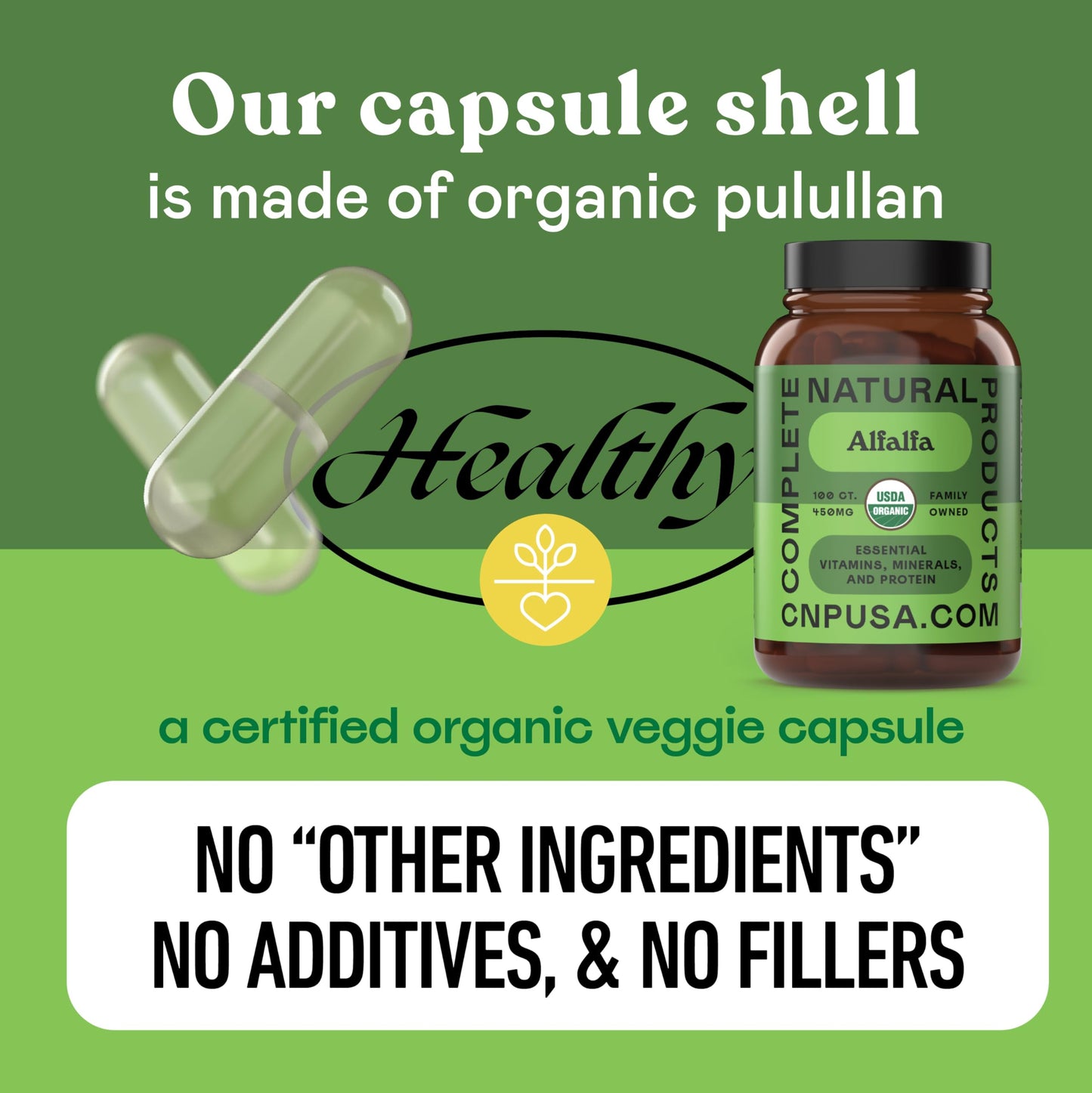 Pure Alfalfa Leaf Capsules 450mg - 100 Vegan, Organic | Complete Natural Products