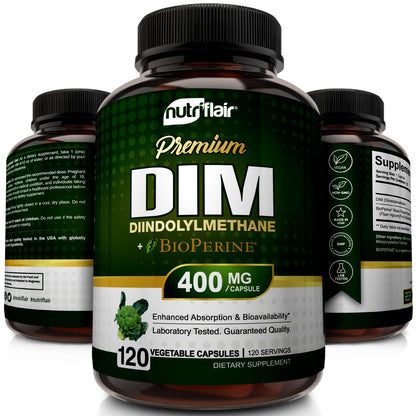 NutriFlair DIM 400mg with Bioperine – 120 Capsules | Hormone Balance & Estrogen Metabolism Support