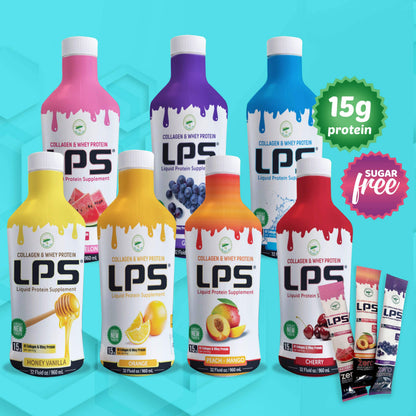 Nutritional Designs LPS Liquid Collagen & Whey Protein Supplement - Non-GMO, Sugar-Free, Grape, 100 Packets