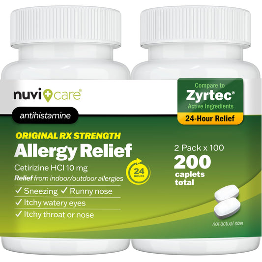 NUVICARE 24-Hour Allergy Medicine 10mg Cetirizine – Compare to Zyrtec (2 Pack)