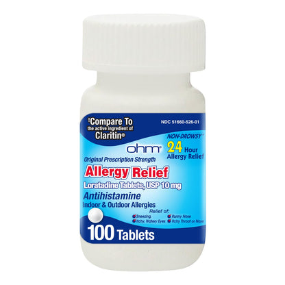 Ohm Allergy Pills Loratadine 10 mg – 24-Hour Non-Drowsy Allergy Relief (100 Count)