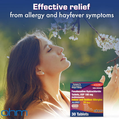 Ohm Non-Drowsy Fexofenadine 180mg Allergy Relief Tablets 30 Count – Indoor & Outdoor