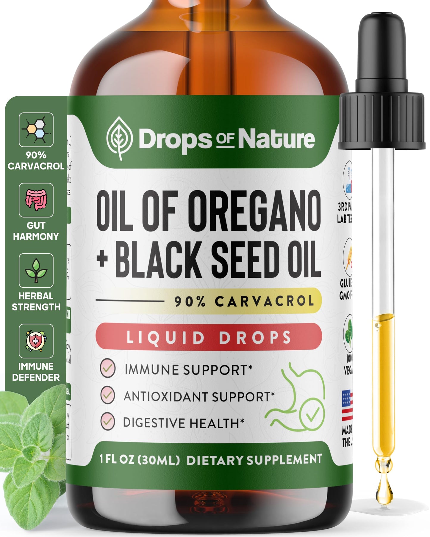 Oil of Oregano with Black Seed Oil – 90% Carvacrol, Black Currant Seed Oil (30mL) – Immune & Digestive Support