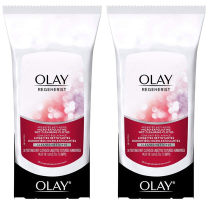 OLAY Regenerist Advanced Anti-Aging Micro-Exfoliating Cleansing Cloths – Pack of 2, 30 Cloths Each