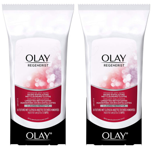 OLAY Regenerist Advanced Anti-Aging Micro-Exfoliating Cleansing Cloths – Pack of 2, 30 Cloths Each