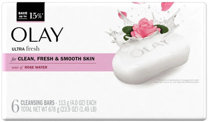 Olay Ultra Fresh Bath Bar with Rosewater — Clean, Fresh & Smooth Skin, 23.9 oz (678 g) Each, Six Bars