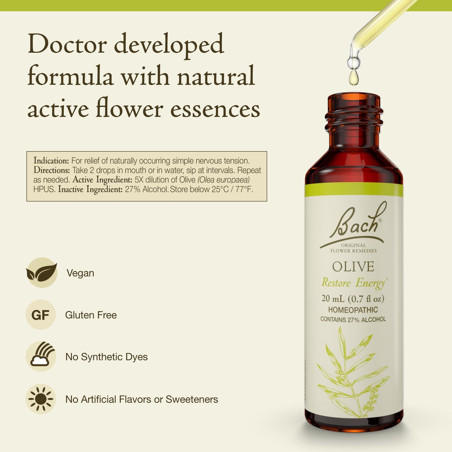 Bach Olive Flower Remedy – Restore Energy (20mL Dropper) | Vegan & Gluten-Free