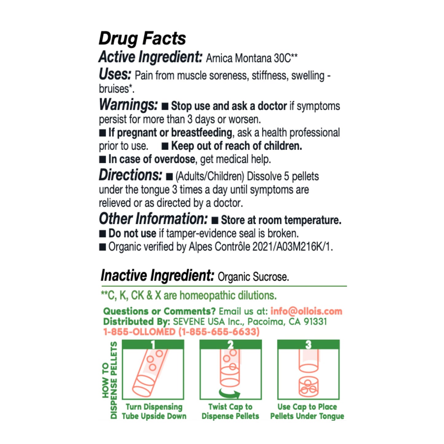 OLLOIS Arnica Montana 30C | Organic, Lactose-Free, Kosher Homeopathic Medicine - 80 Pellets (Pack of 3)