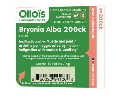 OLLOIS Bryonia Alba 200ck Organic & Lactose-Free Homeopathic Medicine, 80 Pellets