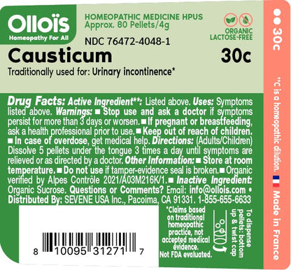 OLLOIS Causticum 30c – Organic, Lactose-Free, Vegan Homeopathic Medicine (80 Pellets, Pack of 1)