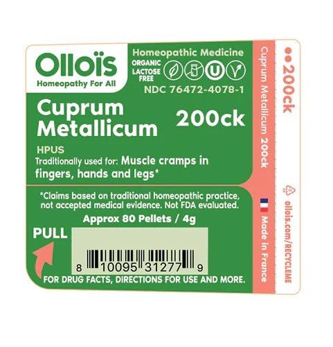 OLLOIS Cuprum Metallicum 200ck – Organic, Lactose-Free, Vegan Homeopathic Medicine (80 Pellets, Pack of 1)