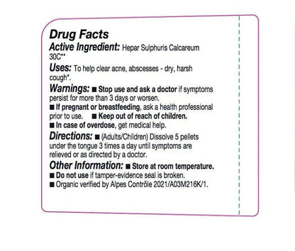 OLLOIS Hepar Sulphuris Calcareum 30c Organic, Lactose-Free, Kosher Homeopathic Medicine — 80 Pellets (Pack of 3)