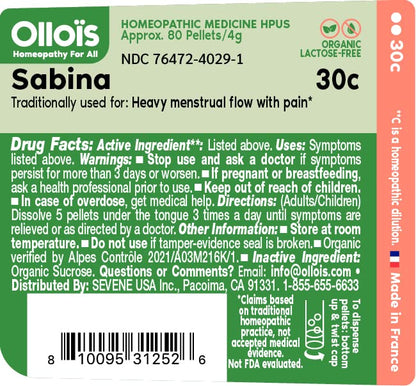 OLLOIS Sabina 30c – Organic, Lactose-Free, Vegan Homeopathic Medicine