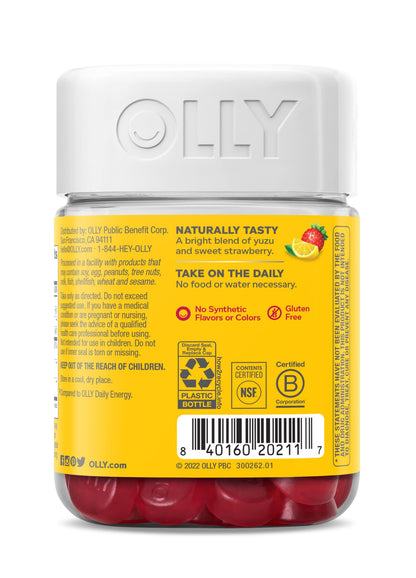 OLLY Extra Strength Daily Energy Gummies – Caffeine Free, 1000mcg B12, CoQ10 (60 ct)