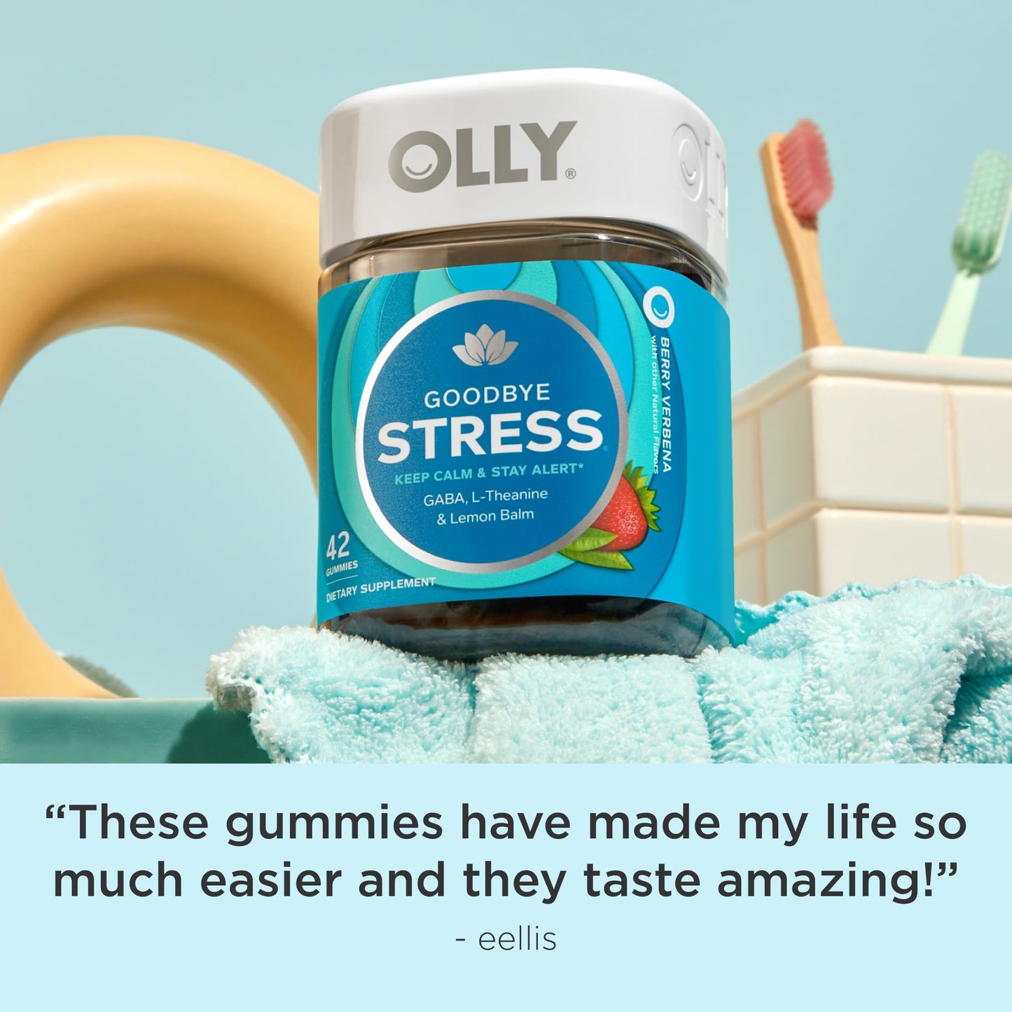 OLLY Goodbye Stress Gummy – GABA, L-Theanine, Lemon Balm (Berry) – 42 Count
