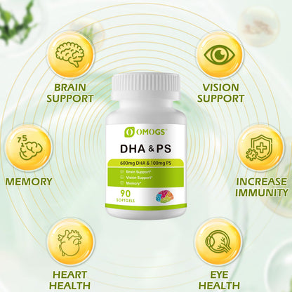 OMOGS Algae DHA 600 mg Softgels with Phosphatidylserine & Walnut Oil