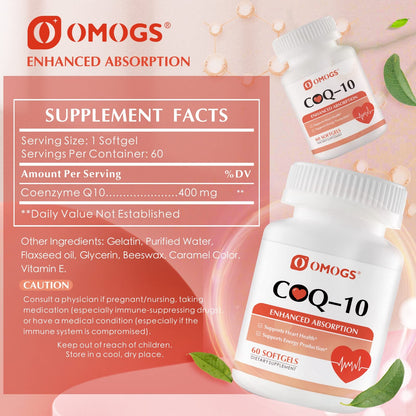 OMOGS CoQ10 400mg Softgels | High Absorption CoQ10 for Heart Health