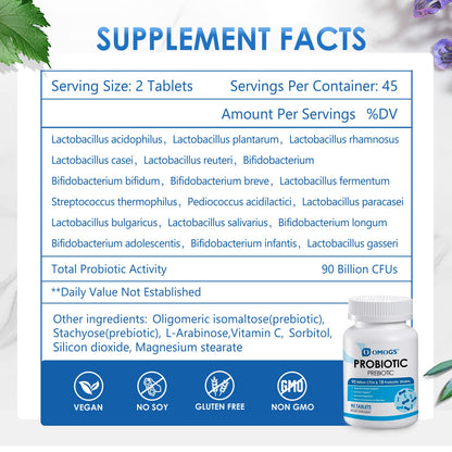 OMOGS Probiotics 90B CFUs – 18 Strains, 3 Organic Prebiotics & Vitamin C | 90 Tablets