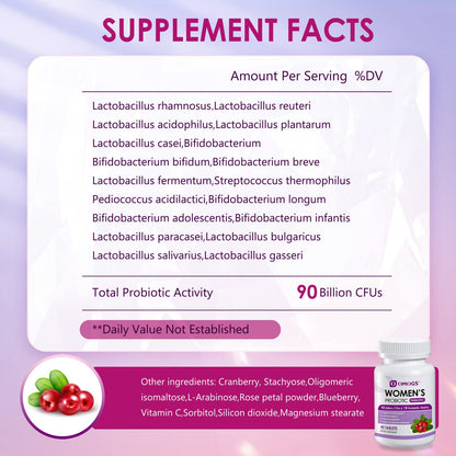 OMOGS Women's Probiotic – Cranberry, Prebiotics & Vitamin C | 90B CFUs, 18 Strains, 90 Tablets