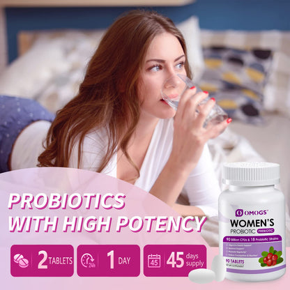 OMOGS Women's Probiotic – Cranberry, Prebiotics & Vitamin C | 90B CFUs, 18 Strains, 90 Tablets