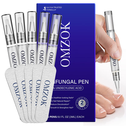 OMZOK Toenail Fungus Pen - 25% Undecylenic Acid & Tea Tree Oil - Extra-Strength Nail Repair (5-Pack)