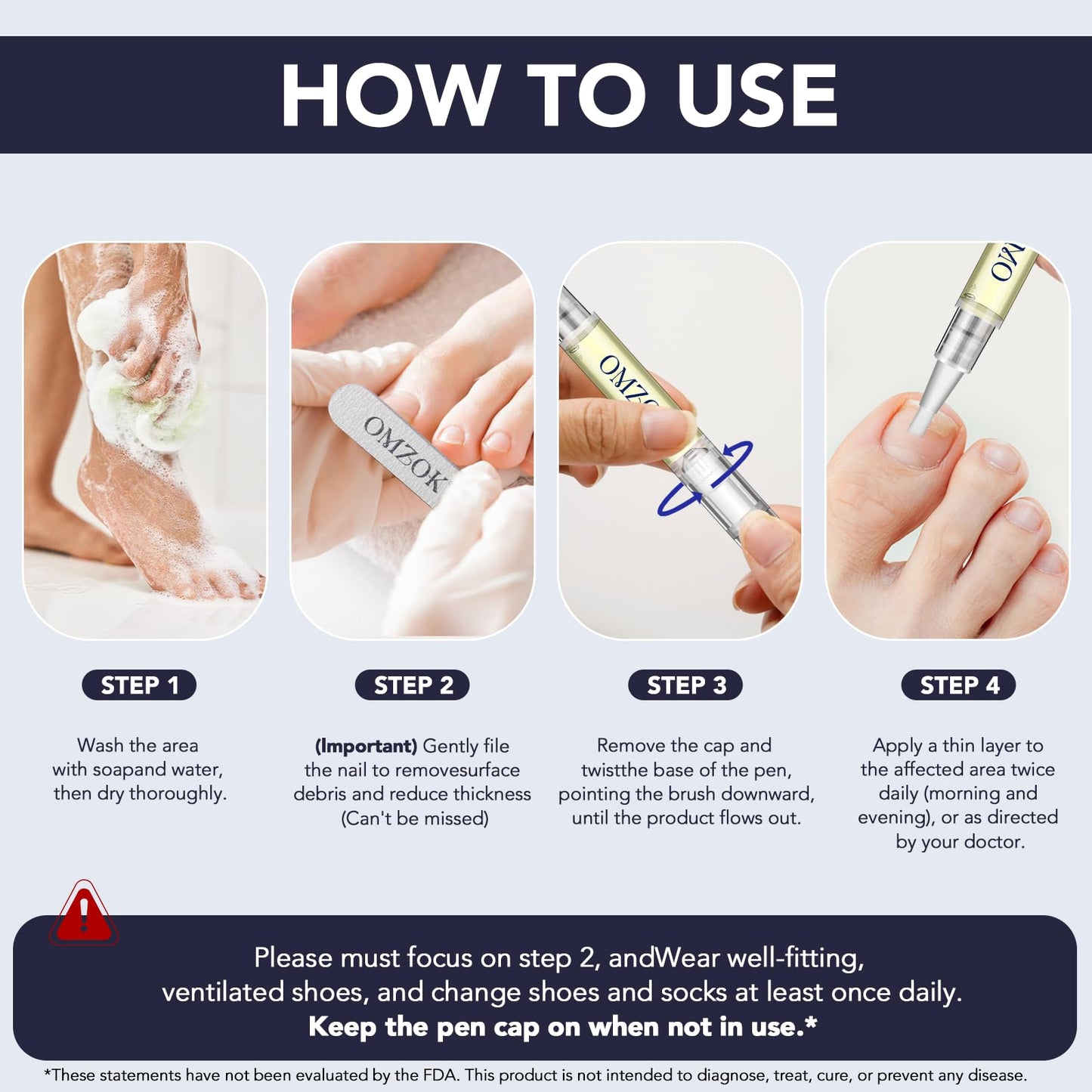 OMZOK Toenail Fungus Pen - 25% Undecylenic Acid & Tea Tree Oil - Extra-Strength Nail Repair (5-Pack)
