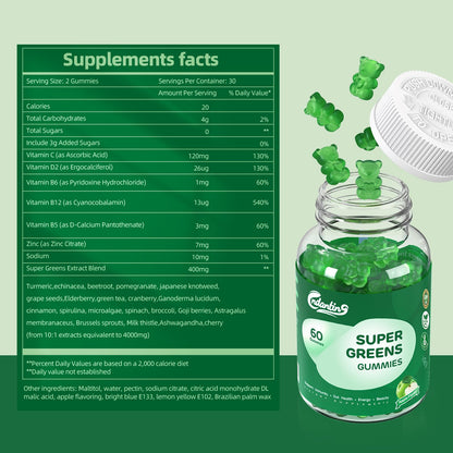 Multivitamin Super Greens Gummies for Women - Vegan Apple, 60 Count