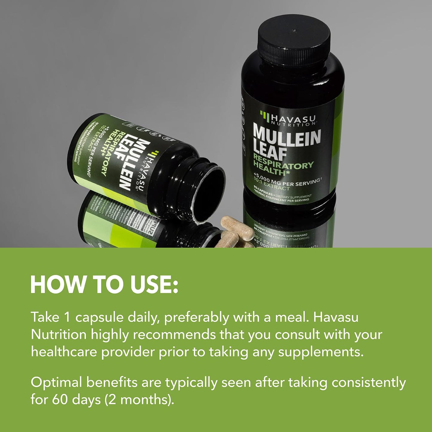 Mullein Leaf Capsules 5000mg 10:1 – Lung Support & Immune Function (30 Count) – Vegan, Non-GMO
