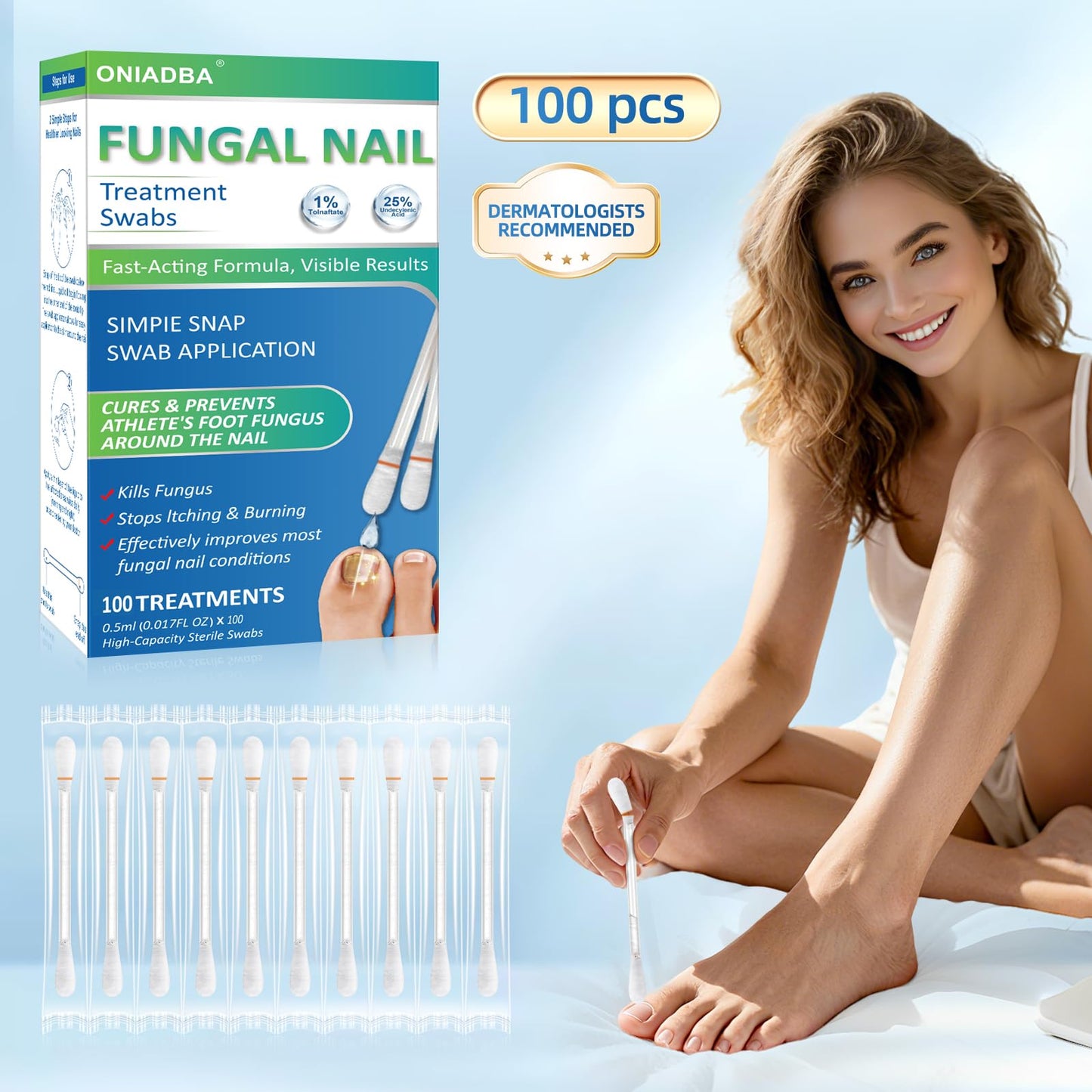ONIADBA Fungal Nail Treatment Swabs – 100 Ct Extra Strength Toenail & Athlete’s Foot with 25% Undecylenic Acid