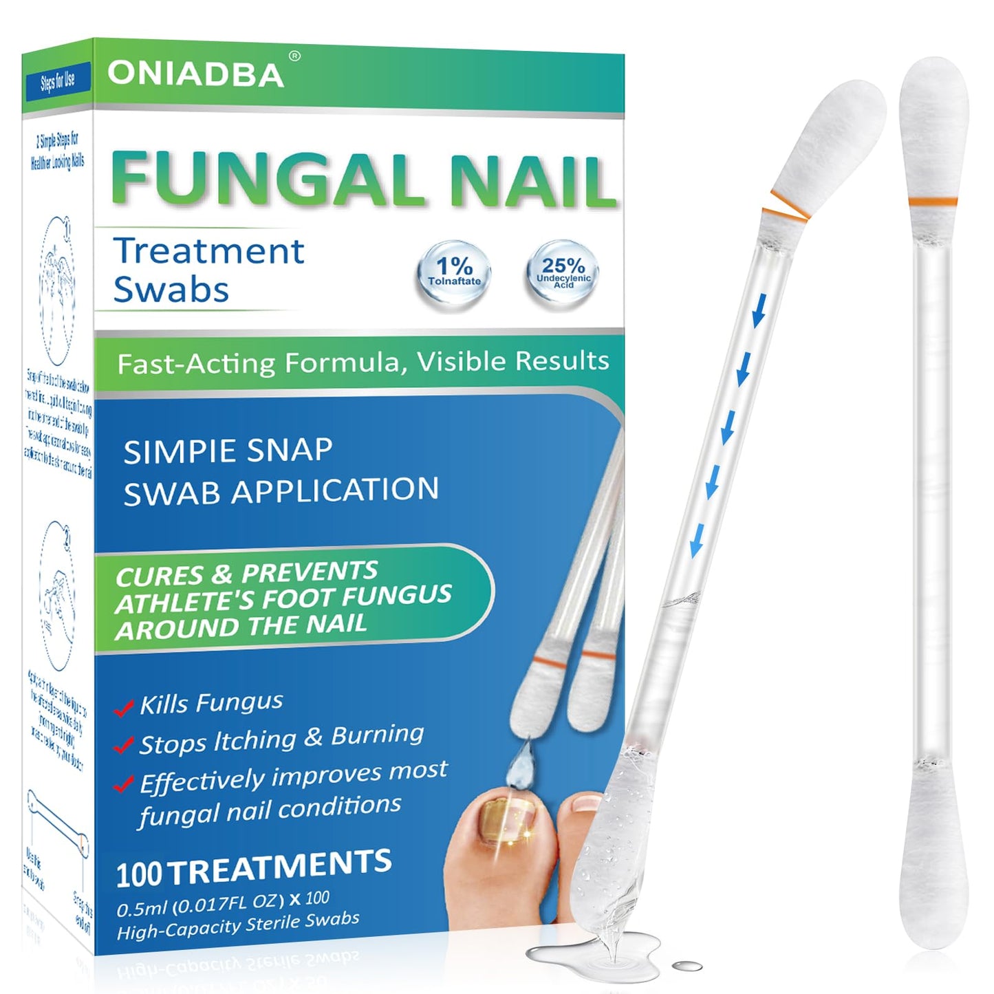 ONIADBA Fungal Nail Treatment Swabs – 100 Ct Extra Strength Toenail & Athlete’s Foot with 25% Undecylenic Acid