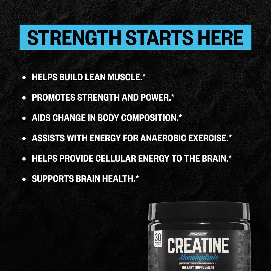 ONNIT Creatine Monohydrate Powder - 30 Servings, 5.29 oz, Non-GMO