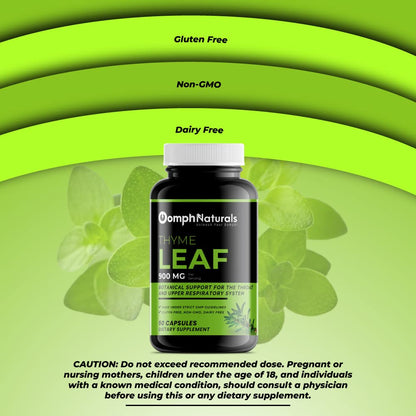 Oomph Naturals Thyme Leaf 900mg – 90 Capsules | Thymus Vulgaris Extract • Respiratory Support • Non-GMO • Gluten Free