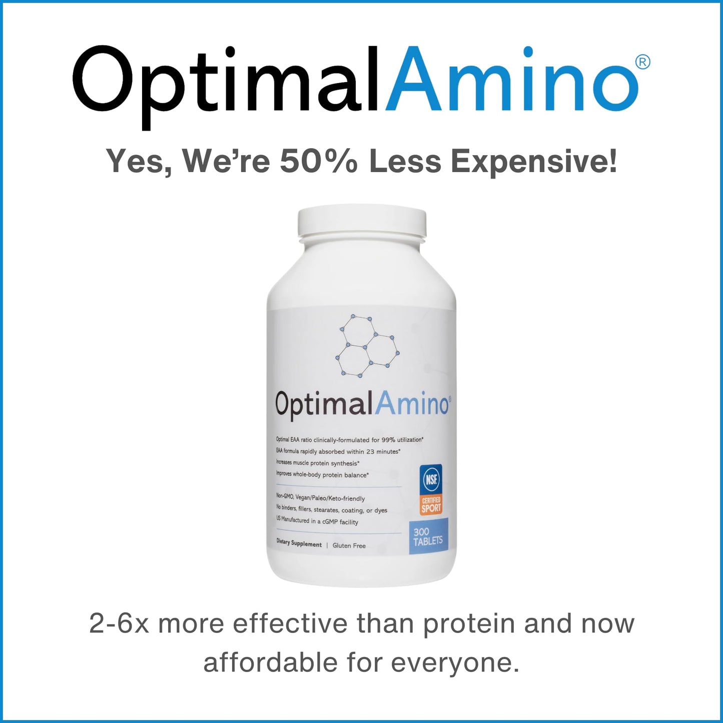 OptimalAmino Tablets Fitness Bundle (600 Count) – 99% Utilized Essential Amino Acids | Boost Recovery, Pre/Post Workout | NSF Certified for Sport