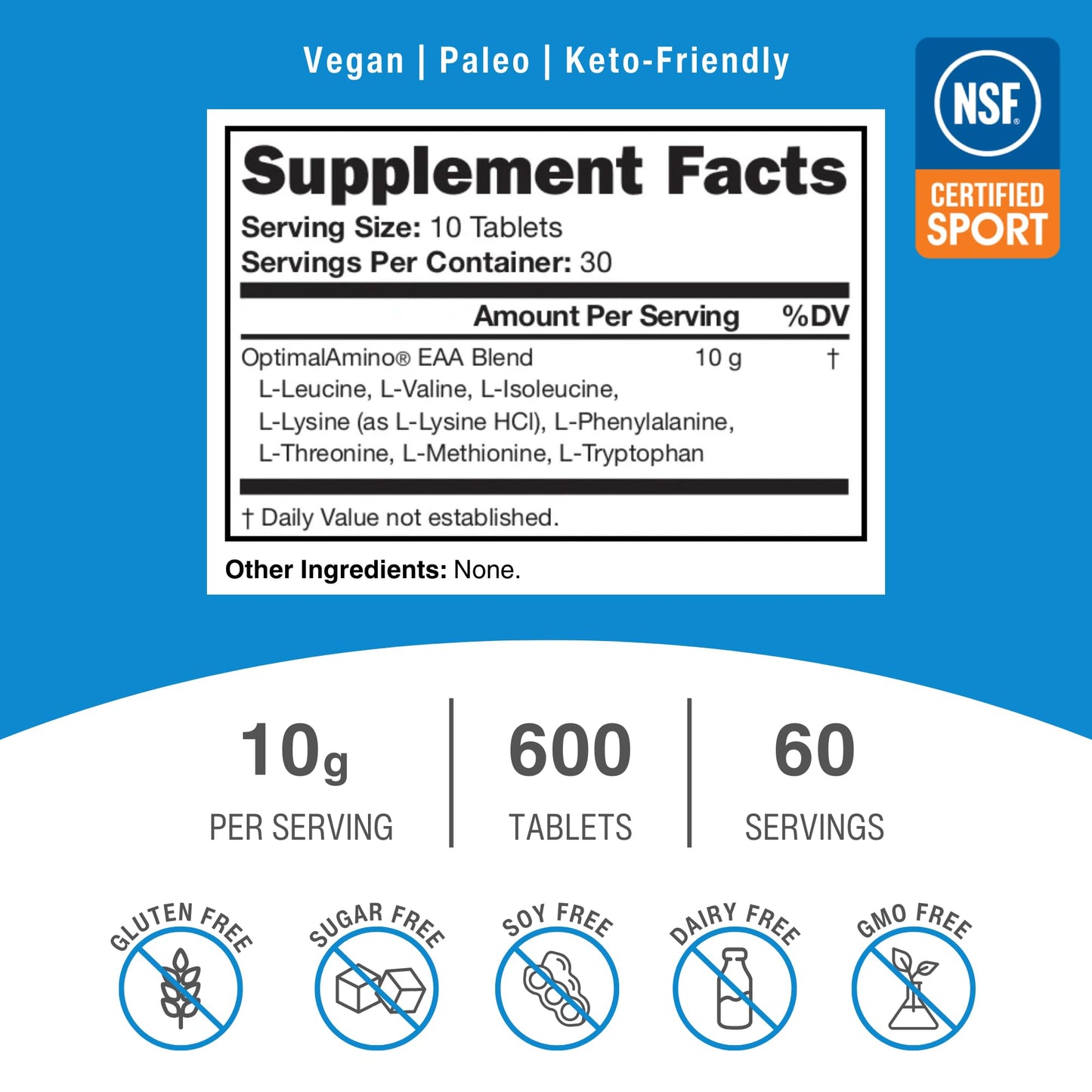 OptimalAmino Tablets Fitness Bundle (600 Count) – 99% Utilized Essential Amino Acids | Boost Recovery, Pre/Post Workout | NSF Certified for Sport