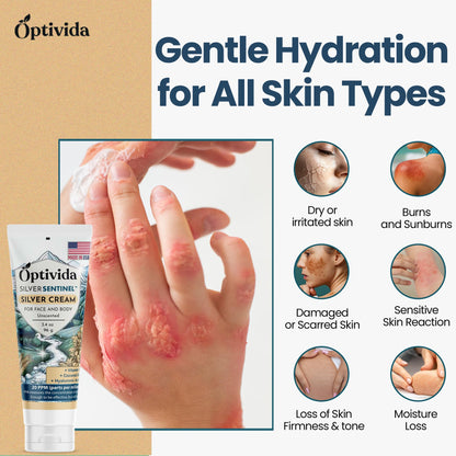 Optivida Nano Silver Skin Healing Cream – Hydrating Ointment for Burns, Wounds, Scars & Acne
