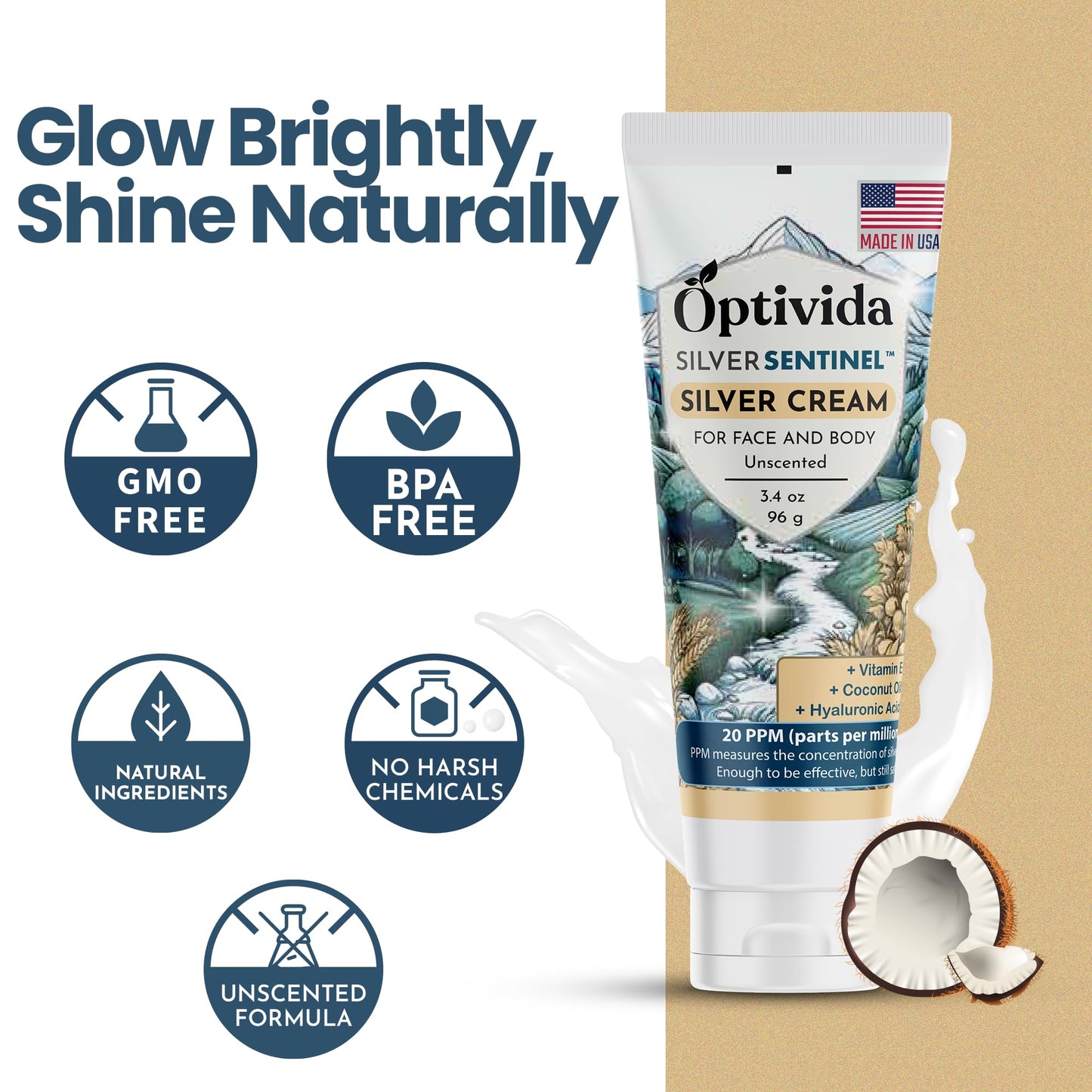 Optivida Nano Silver Skin Healing Cream – Hydrating Ointment for Burns, Wounds, Scars & Acne