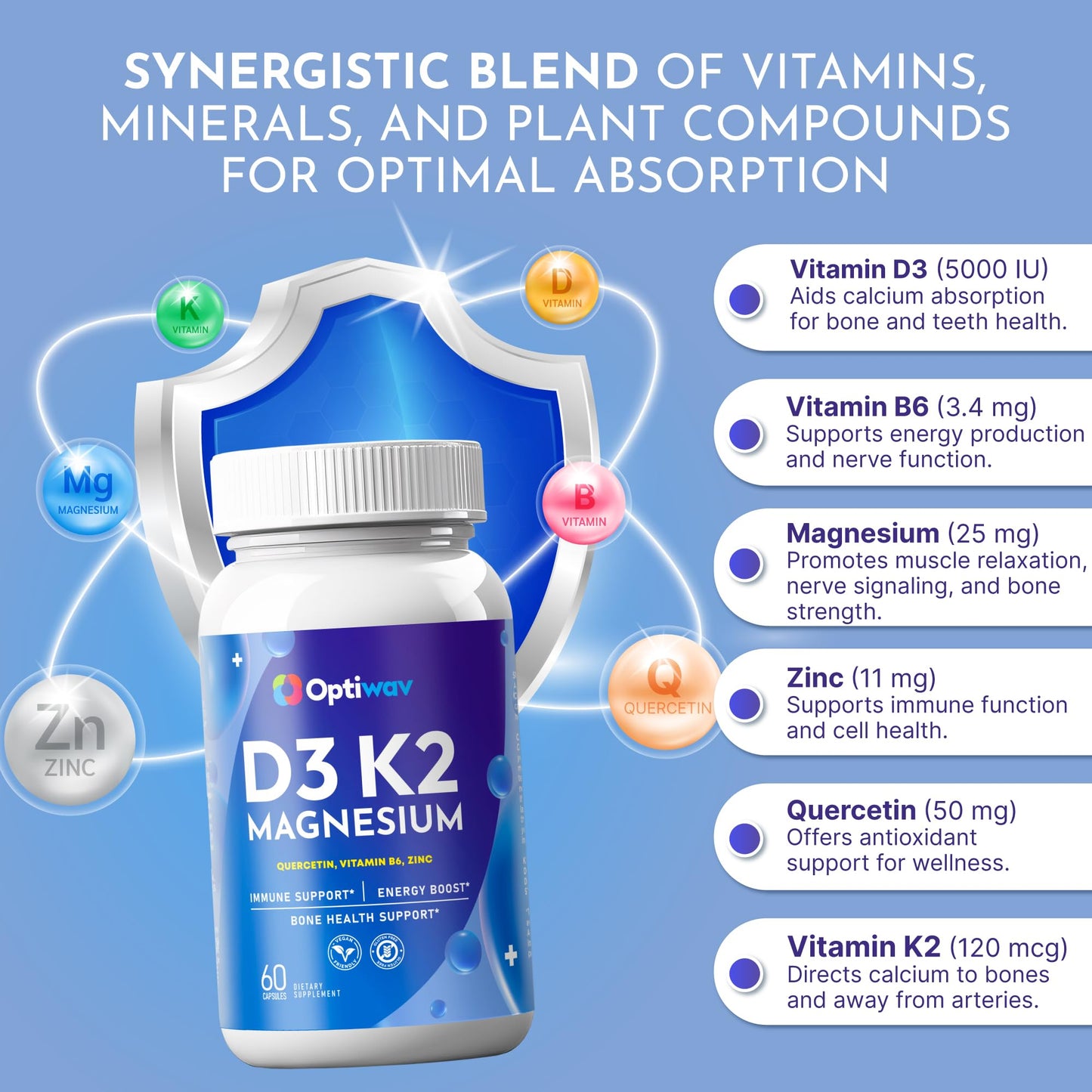 Optiwav D3 K2 Magnesium - Bone Health, Immune & Energy Support