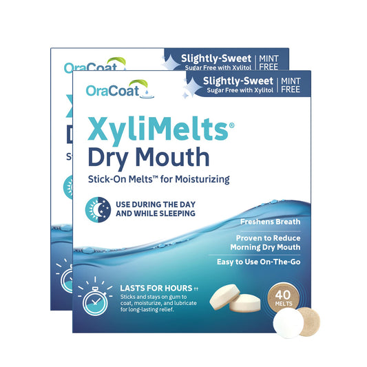 Oracoat XyliMelts لتخفيف جفاف الفم – راحة لمدة 8 ساعات، أقراص إكسيليتول خالية من السكر، 80 قطعة